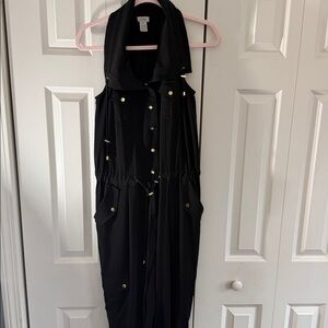 CACHE Y2K modern black Travel cargo jumpsuit gold hardware small